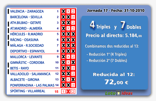 La Quiniela - Múltiple reducida al 12 de 4 Triples y 7 Dobles por 144 apuestas La Quiniela - Múltiple reducida al 12 de 4 Triples y 7 Dobles por 144 apuestas