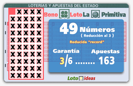Primitiva o Bonoloto - Reducida de 49 números al 3 por 163 apuestas Primitiva o Bonoloto - Reducida de 49 números al 3 por 163 apuestas