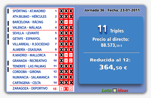 La Quiniela - Múltiple reducida al 12 de 11 Triples por 729 apuestas La Quiniela - Múltiple reducida al 12 de 11 Triples por 729 apuestas