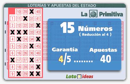 Primitiva o Bonoloto. Reducida de 15 Números al 4 por 40 apuestas. Primitiva o Bonoloto. Reducida de 15 Números al 4 por 40 apuestas.