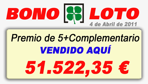 Bonoloto - Premio de 51.522,35 euros vendido aquí Bonoloto - Premio de 51.522,35 euros vendido aquí