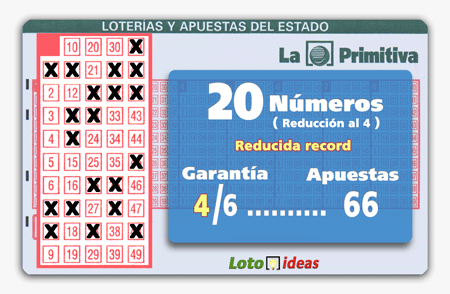 Primitiva o Bonoloto. Reducida de 20 Números al 4 por 66 apuestas (record)