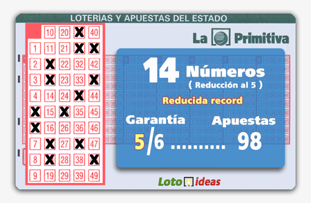 Primitiva o Bonoloto. Reducida de 14 Números al 5 por 98 apuestas (record)