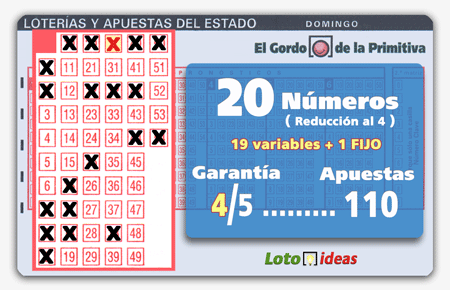 El Gordo de la Primitiva - 20 números (19 + 1 Fijo) en reducción al 4 por 110 apuestas