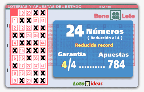 Primitiva Bonoloto – Reducida de 24 números al 4 por 784 apuestas (reducida record)