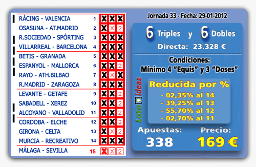 La Quinela - 6 Triples y 6 Dobles casi al 12 por 338 apuestas