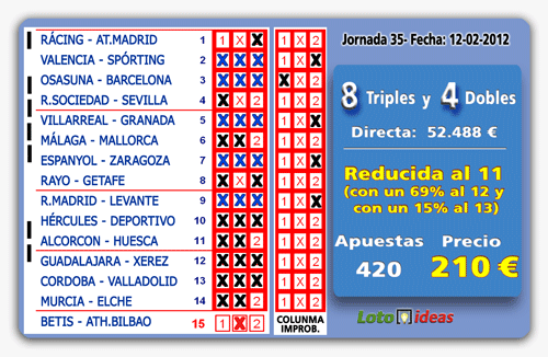 La Quinela - 8 Triples y 4 Dobles casi al 12 por 420 apuestas La Quinela - 8 Triples y 4 Dobles casi al 12 por 420 apuestas