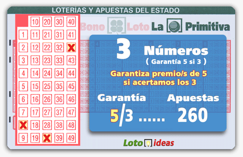 Combinación de 3 números por 260 apuestas. Garantiza premio/s de 5 si se aciertan los 3 números elegidos