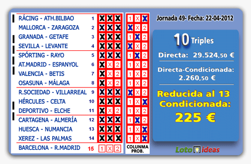 La Quiniela - 10 Triples condicionados y en reducción al 13 por 450 apuestas