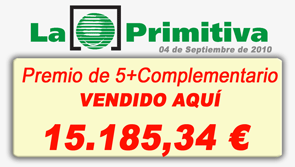 Primitiva - Premio de 5 aciertos + Complentario - 4 Septiembre 2010 Primitiva - Premio de 5 aciertos + Complentario - 4 Septiembre 2010
