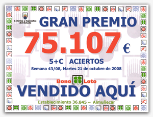 Bonoloto - Premio de 5 aciertos + Complemtario - 21 Octubre 2008 Bonoloto - Premio de 5 aciertos + Complemtario - 21 Octubre 2008