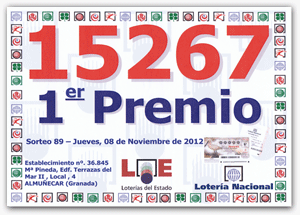 Primer premio Lotería Nacional - 8 Noviembre 2012 Primer premio Lotería Nacional - 08 Noviembre 2012